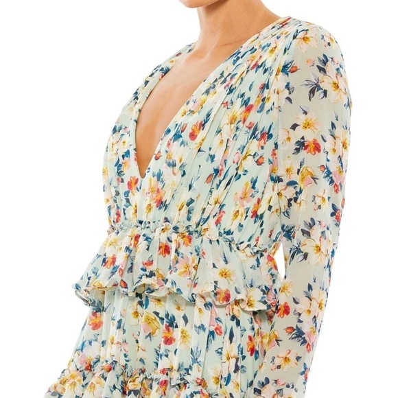 Mac Duggal 55664 NWOT FLORAL PRINTED TIERED RUFFLE LONG SLEEVE GOWN - Picture 6 of 7